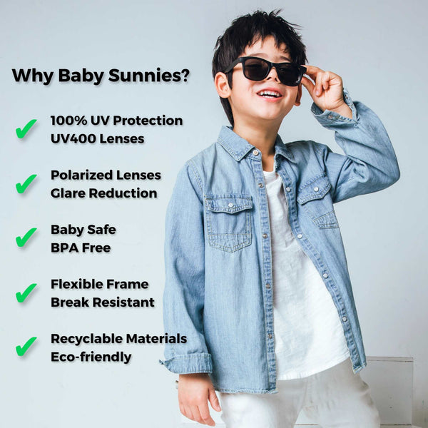 Black flexible polarized kids sunglasses for ages 3-8, offering 100% UV protection and eco-friendly materials.