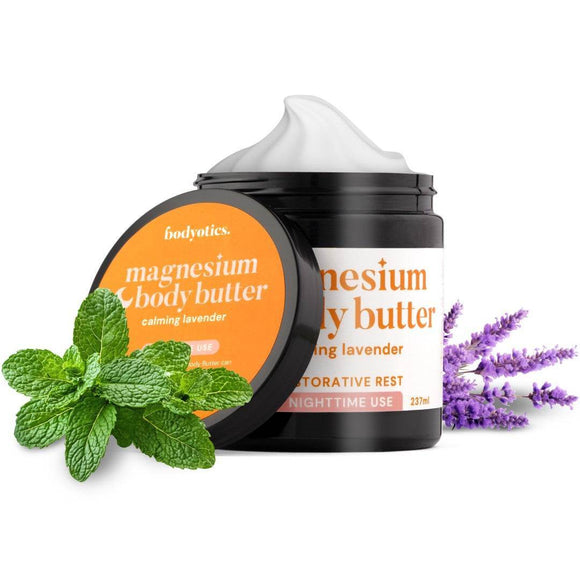 Bodyotics Nighttime Magnesium Butter - 8oz/237ml with lavender and mint, perfect for calming bedtime rituals.