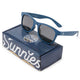 Navy blue kids polarized sunglasses with flexible frame for ages 3-8 on branded box.