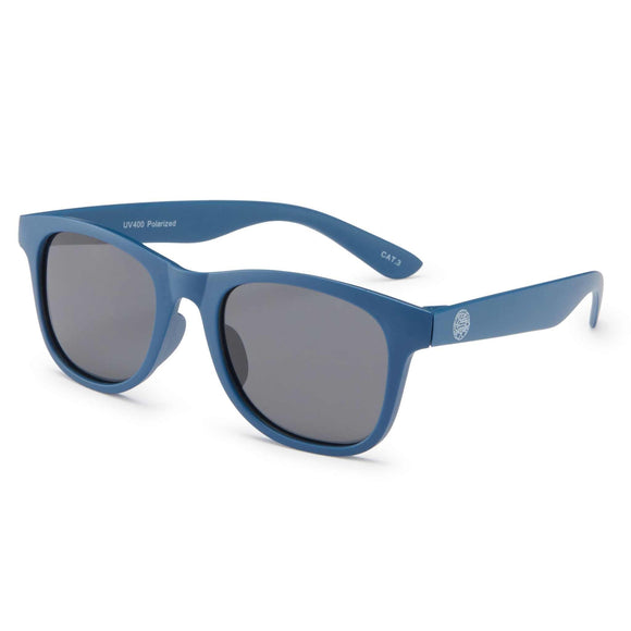 Navy blue flexible polarized kids sunglasses for ages 3-8, featuring UV400 protection and eco-friendly materials.