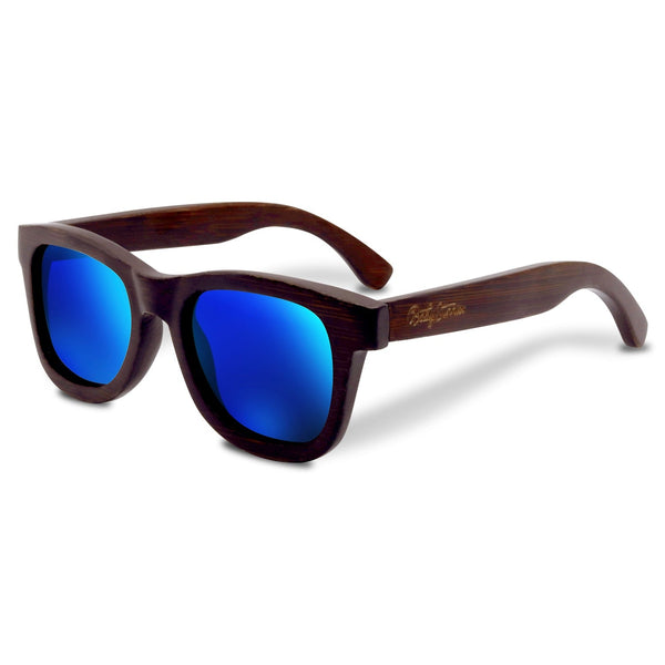 Bamboo polarized kids sunglasses with blue lenses for ages 3-8, featuring eco-friendly design and UV protection.