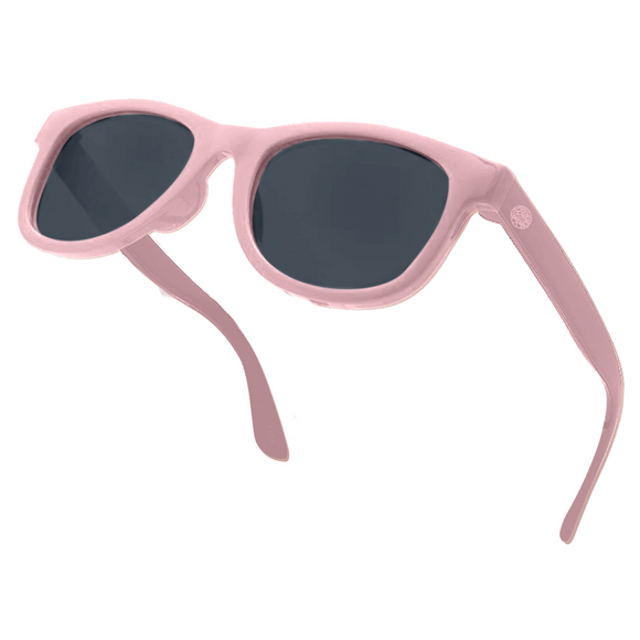 Pink polarized baby sunglasses with strap for 0-24 months, UV protection.