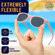 Pink polarized baby sunglasses with strap, flexible and lightweight, UV400 protection, eco-friendly design for ages 0-24 months.