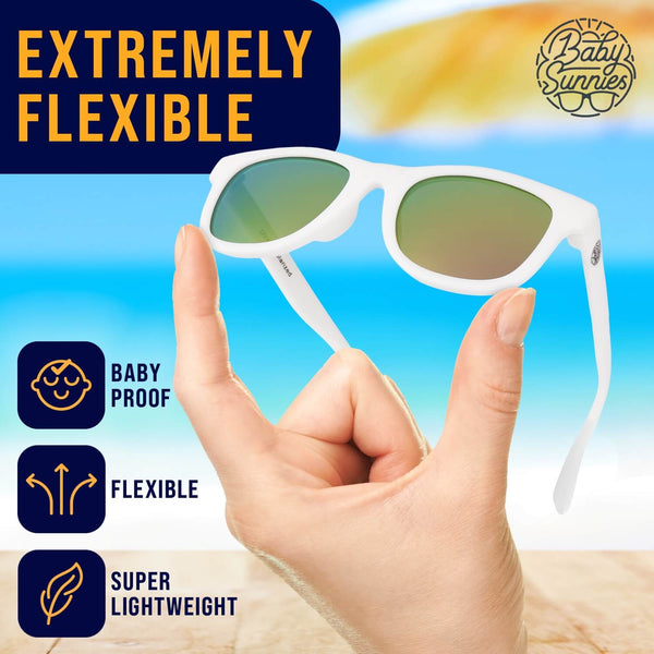 White polarized kids sunglasses for ages 3-8, flexible and lightweight design.