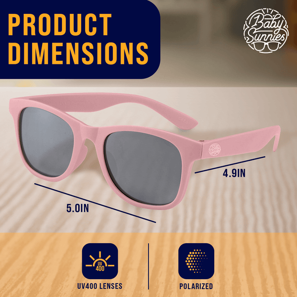 Barbie pink polarized baby sunglasses for kids aged 3-8 with UV400 lenses, designed for durable protection and eco-friendly materials.